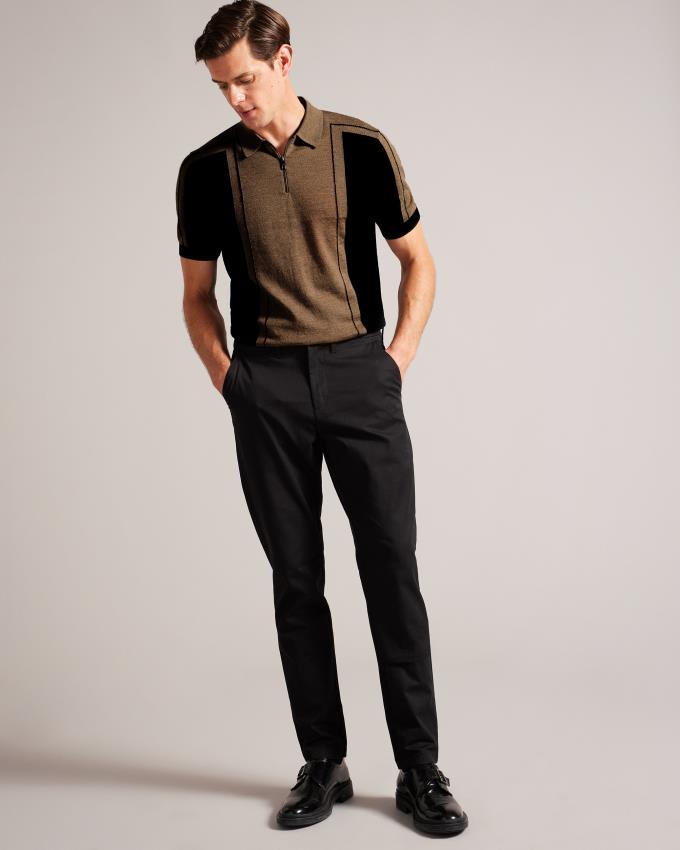 Koszulka Polo Męskie Ted Baker Short Sleeve Wool Zip Brązowe Polska | PL-PFWJY6972