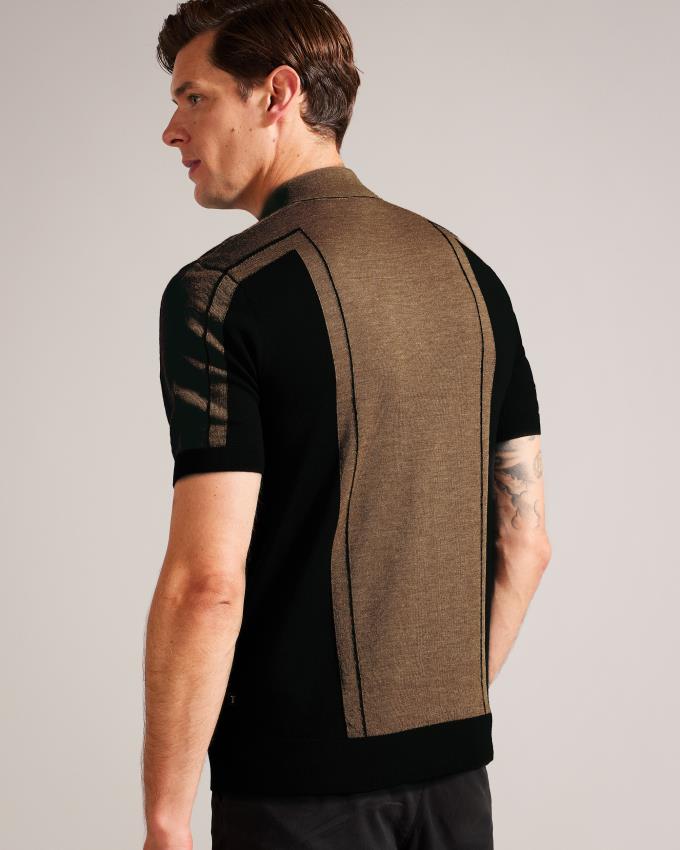 Koszulka Polo Męskie Ted Baker Short Sleeve Wool Zip Brązowe Polska | PL-PFWJY6972