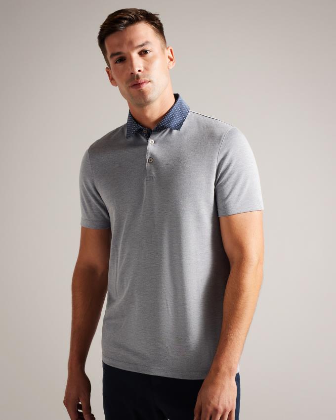Koszulka Polo Męskie Ted Baker Short Sleeve Woven Collar Granatowe Polska | PL-WYSET4780