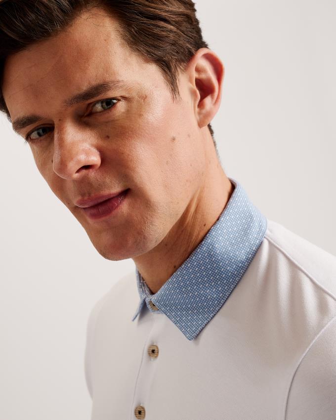 Koszulka Polo Męskie Ted Baker Short Sleeve Woven Collar Białe Polska | PL-GFTLK6804