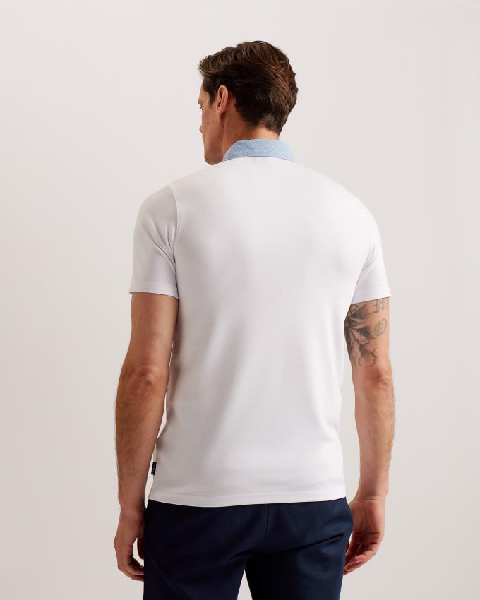 Koszulka Polo Męskie Ted Baker Short Sleeve Woven Collar Białe Polska | PL-GFTLK6804