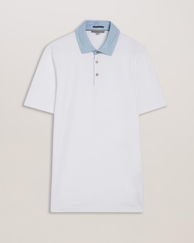 Koszulka Polo Męskie Ted Baker Short Sleeve Woven Collar Białe Polska | PL-GFTLK6804