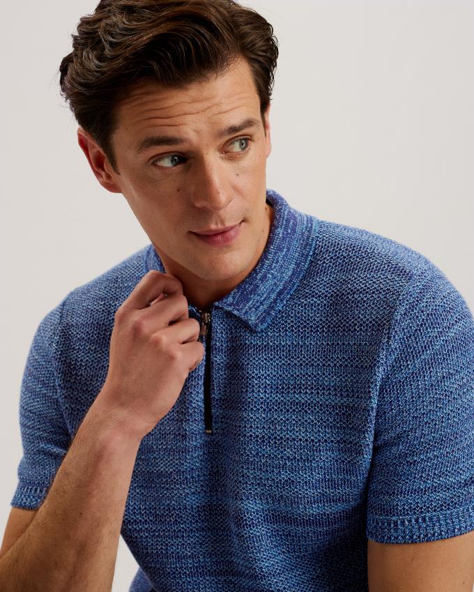 Koszulka Polo Męskie Ted Baker Short Sleeve Zip Niebieskie Polska | PL-CEXGU5701