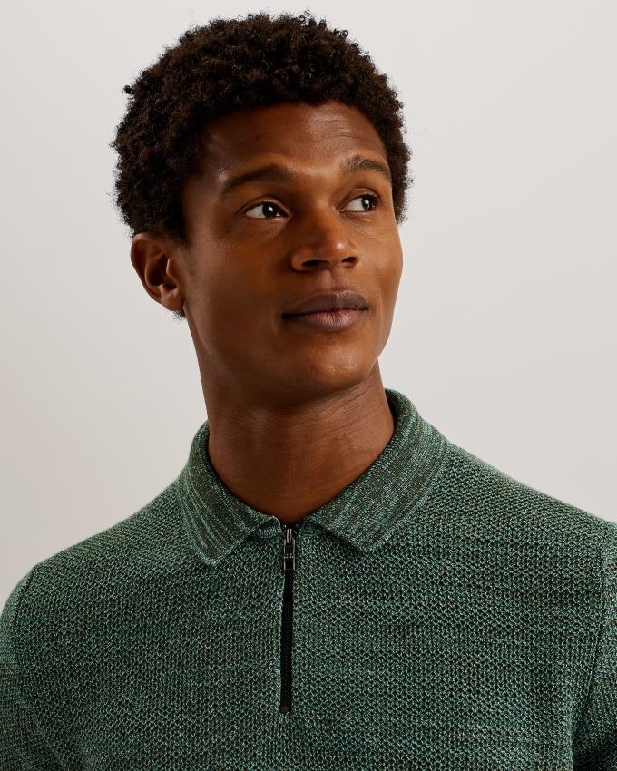 Koszulka Polo Męskie Ted Baker Short Sleeve Zip Oliwkowe Polska | PL-GUTXD8560