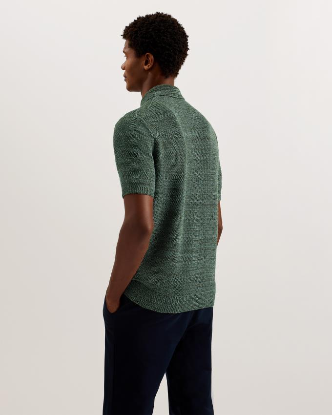 Koszulka Polo Męskie Ted Baker Short Sleeve Zip Oliwkowe Polska | PL-GUTXD8560