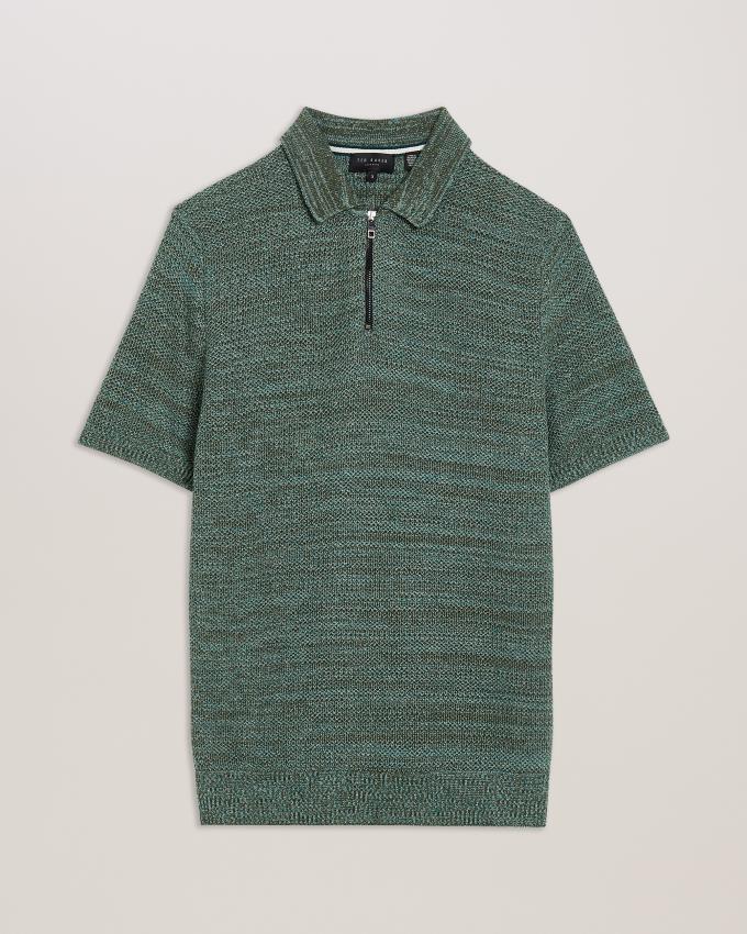 Koszulka Polo Męskie Ted Baker Short Sleeve Zip Oliwkowe Polska | PL-GUTXD8560