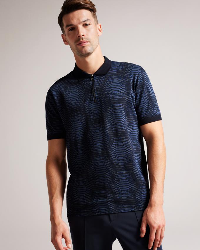 Koszulka Polo Męskie Ted Baker Short Sleeve Jacquard Spot Granatowe Polska | PL-QSWOR5971