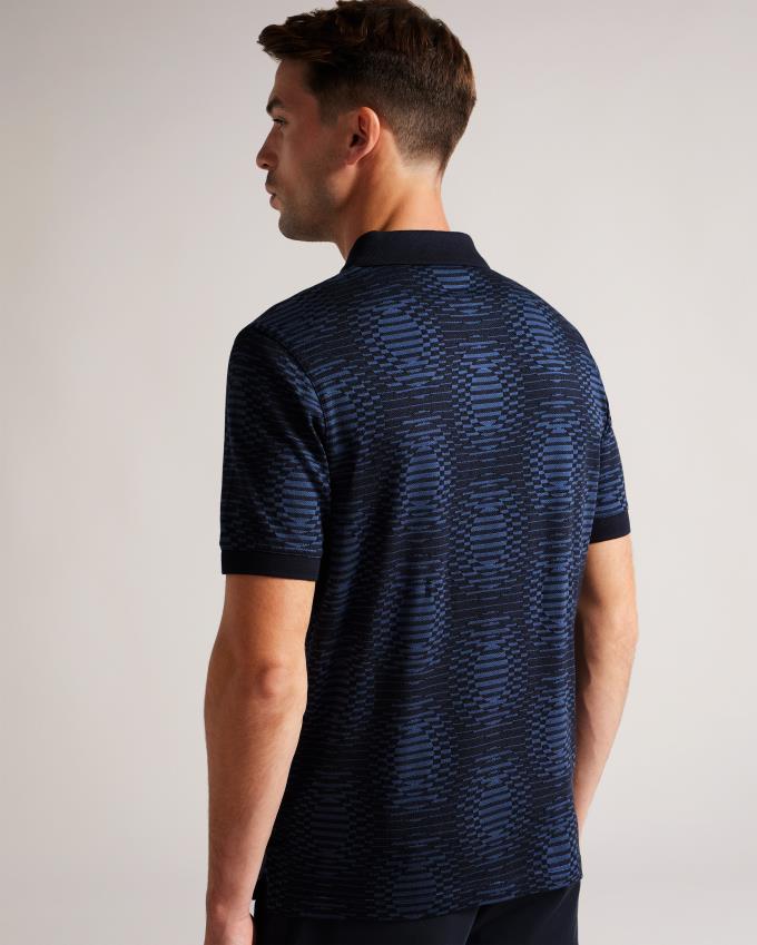 Koszulka Polo Męskie Ted Baker Short Sleeve Jacquard Spot Granatowe Polska | PL-QSWOR5971