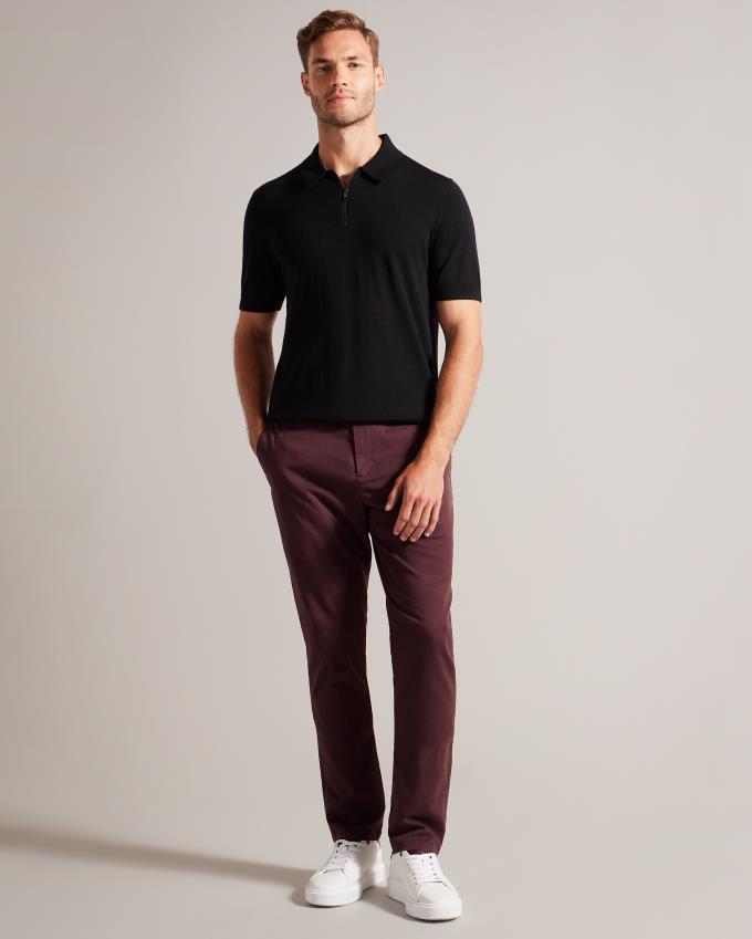 Koszulka Polo Męskie Ted Baker Short Sleeve Merino Wool Zip Granatowe Polska | PL-WLVNR3108