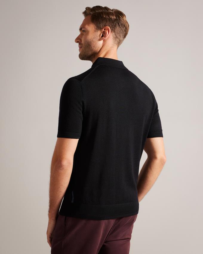 Koszulka Polo Męskie Ted Baker Short Sleeve Merino Wool Zip Granatowe Polska | PL-WLVNR3108