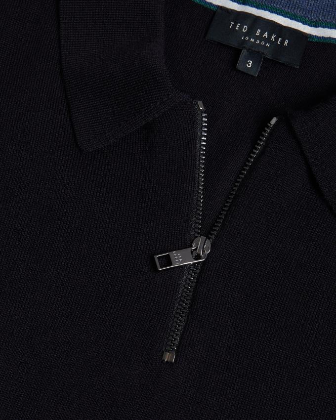 Koszulka Polo Męskie Ted Baker Short Sleeve Merino Wool Zip Granatowe Polska | PL-WLVNR3108