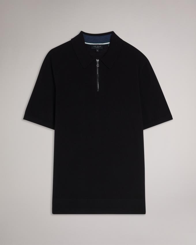 Koszulka Polo Męskie Ted Baker Short Sleeve Merino Wool Zip Granatowe Polska | PL-WLVNR3108