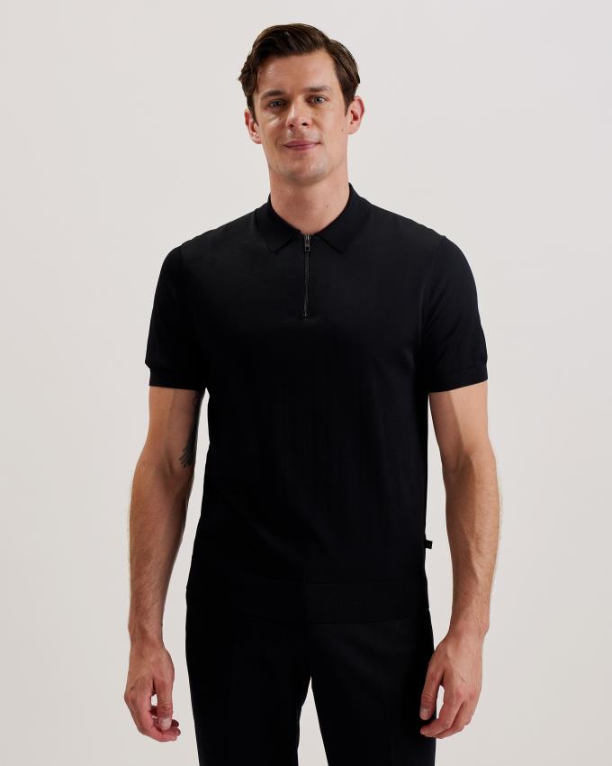 Koszulka Polo Męskie Ted Baker Short Sleeve Rayon Zip Czarne Polska | PL-EAXUR3846