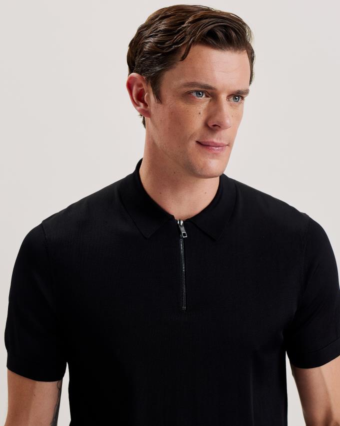 Koszulka Polo Męskie Ted Baker Short Sleeve Rayon Zip Czarne Polska | PL-EAXUR3846