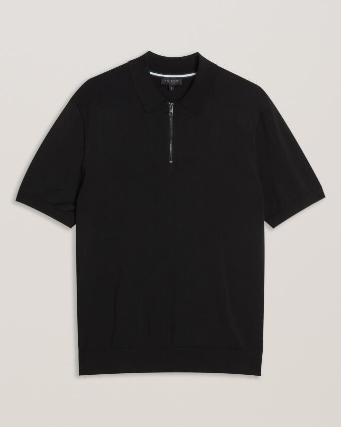 Koszulka Polo Męskie Ted Baker Short Sleeve Rayon Zip Czarne Polska | PL-EAXUR3846