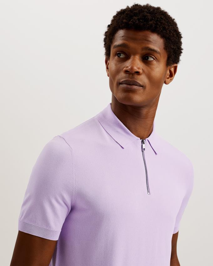 Koszulka Polo Męskie Ted Baker Short Sleeve Rayon Zip Fioletowe Polska | PL-TNGKY4695