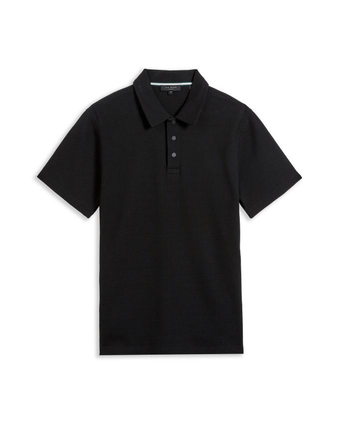 Koszulka Polo Męskie Ted Baker Short Sleeve Regular Fit Textured Czarne Polska | PL-YSLMI4158