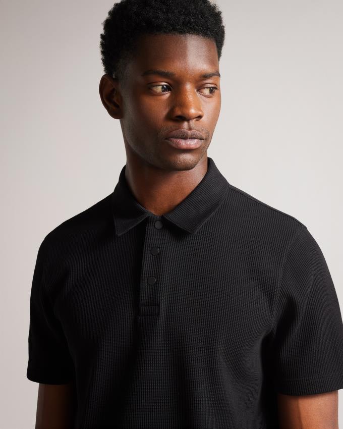 Koszulka Polo Męskie Ted Baker Short Sleeve Regular Fit Textured Czarne Polska | PL-YSLMI4158