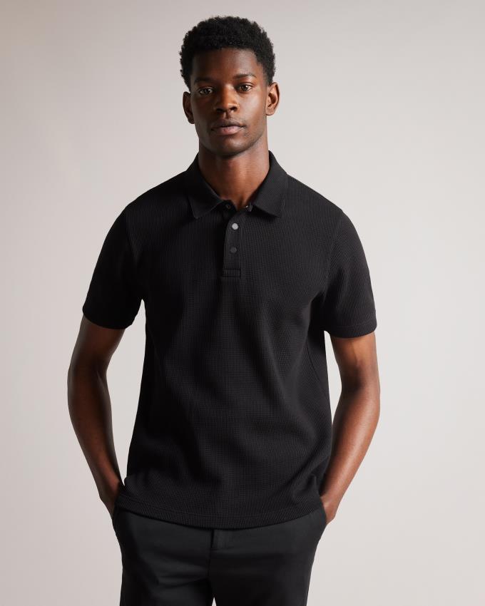 Koszulka Polo Męskie Ted Baker Short Sleeve Regular Fit Textured Czarne Polska | PL-YSLMI4158