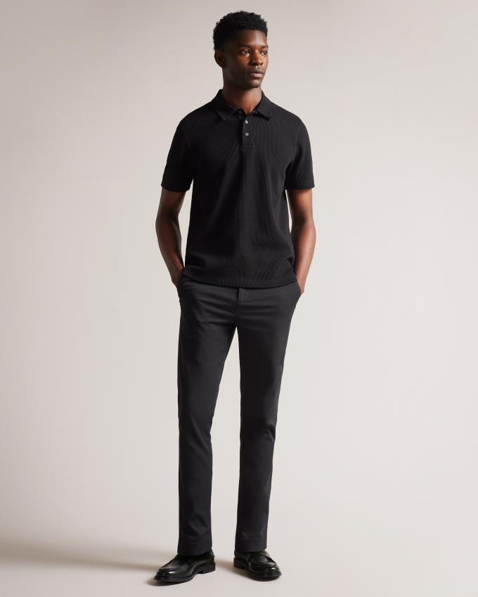 Koszulka Polo Męskie Ted Baker Short Sleeve Regular Fit Textured Czarne Polska | PL-YSLMI4158