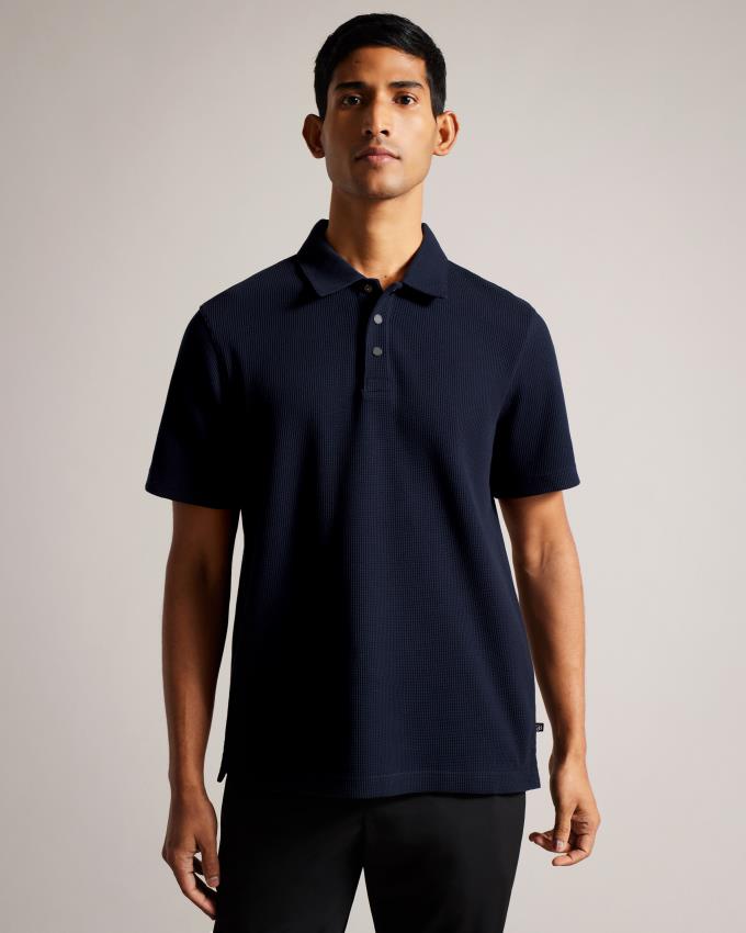 Koszulka Polo Męskie Ted Baker Short Sleeve Regular Fit Textured Granatowe Polska | PL-OIFDB8163