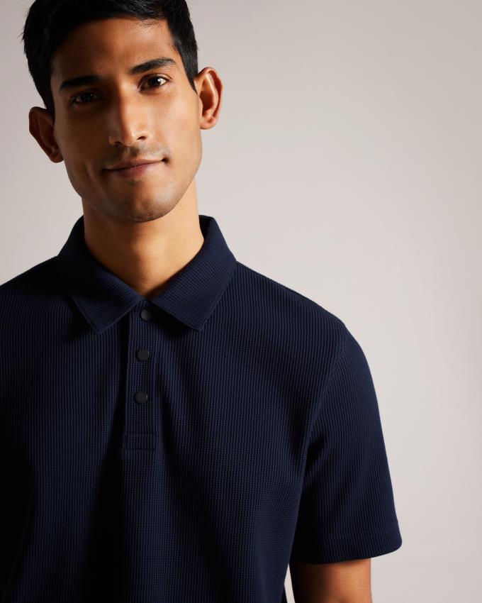 Koszulka Polo Męskie Ted Baker Short Sleeve Regular Fit Textured Granatowe Polska | PL-OIFDB8163