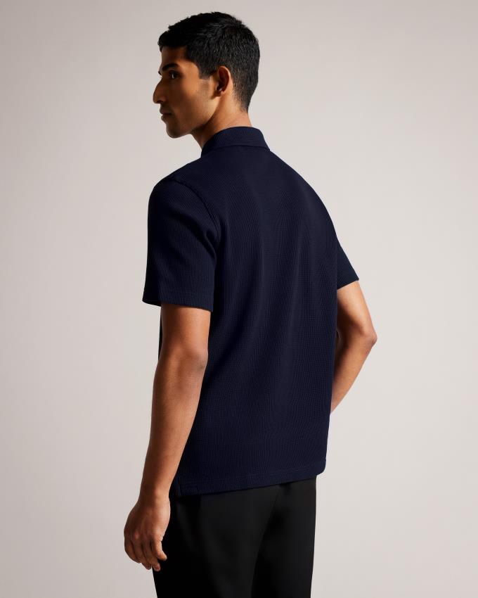 Koszulka Polo Męskie Ted Baker Short Sleeve Regular Fit Textured Granatowe Polska | PL-OIFDB8163
