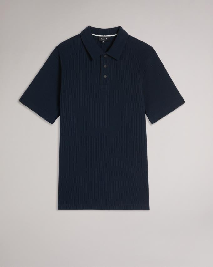 Koszulka Polo Męskie Ted Baker Short Sleeve Regular Fit Textured Granatowe Polska | PL-OIFDB8163