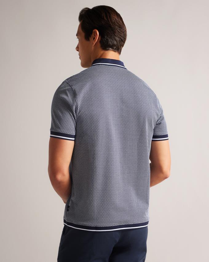 Koszulka Polo Męskie Ted Baker Short Sleeve Regular Geo Textured Granatowe Polska | PL-FZLHC6713