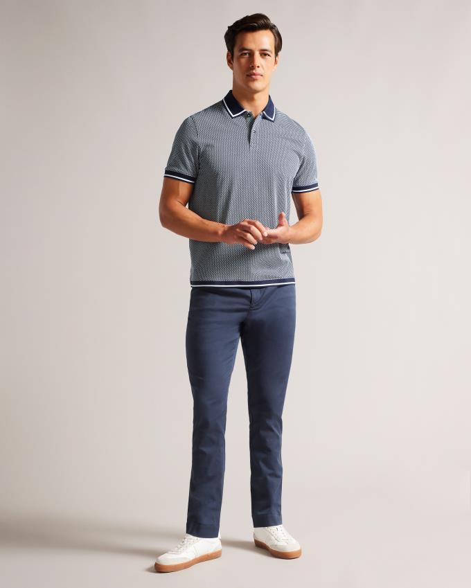 Koszulka Polo Męskie Ted Baker Short Sleeve Regular Geo Textured Granatowe Polska | PL-FZLHC6713