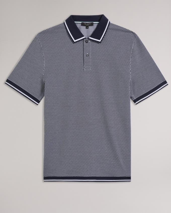 Koszulka Polo Męskie Ted Baker Short Sleeve Regular Geo Textured Granatowe Polska | PL-FZLHC6713