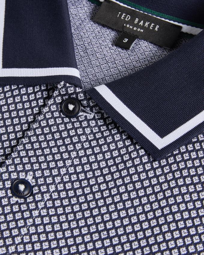 Koszulka Polo Męskie Ted Baker Short Sleeve Regular Geo Textured Granatowe Polska | PL-FZLHC6713