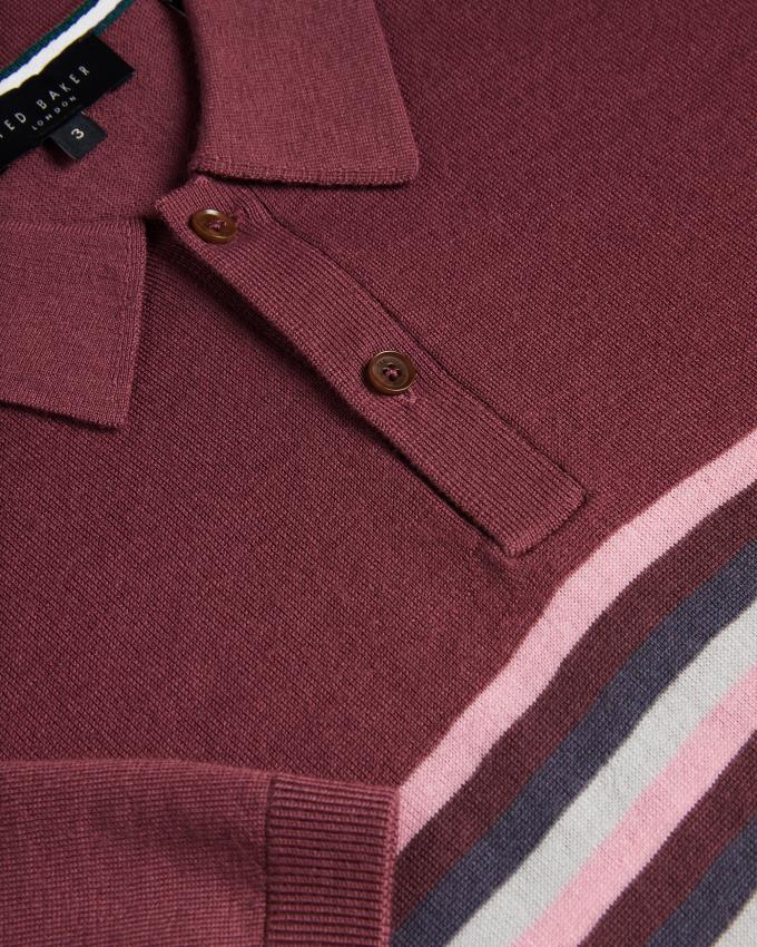 Koszulka Polo Męskie Ted Baker Striped Wool Bordowe Polska | PL-LWJYU6410