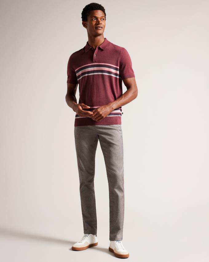 Koszulka Polo Męskie Ted Baker Striped Wool Bordowe Polska | PL-LWJYU6410