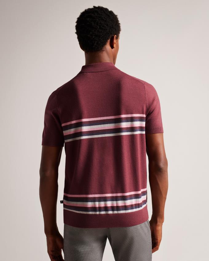 Koszulka Polo Męskie Ted Baker Striped Wool Bordowe Polska | PL-LWJYU6410