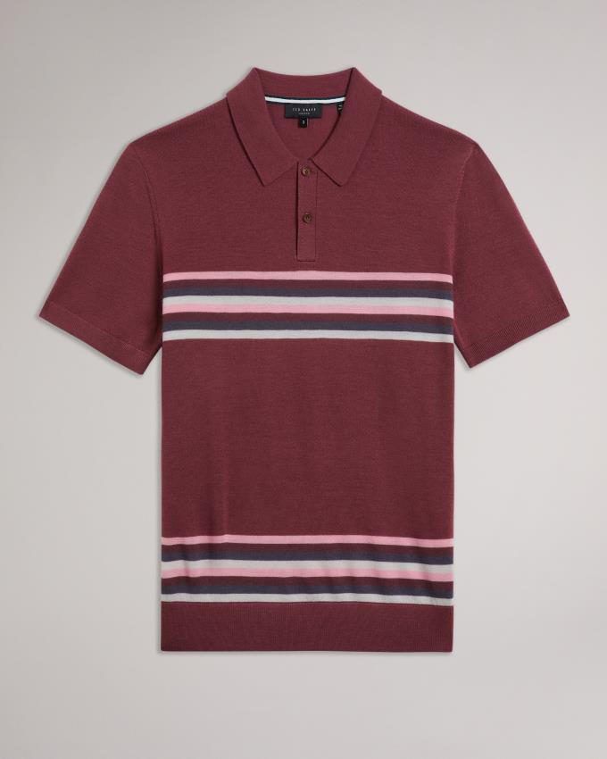 Koszulka Polo Męskie Ted Baker Striped Wool Bordowe Polska | PL-LWJYU6410
