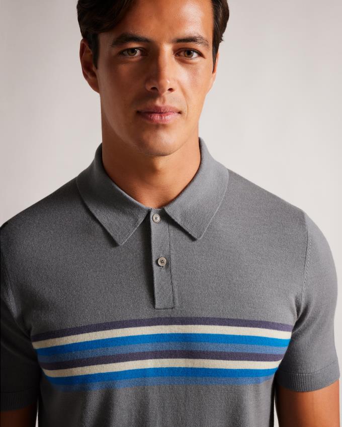 Koszulka Polo Męskie Ted Baker Striped Wool Niebieskie Polska | PL-OEBDQ6845