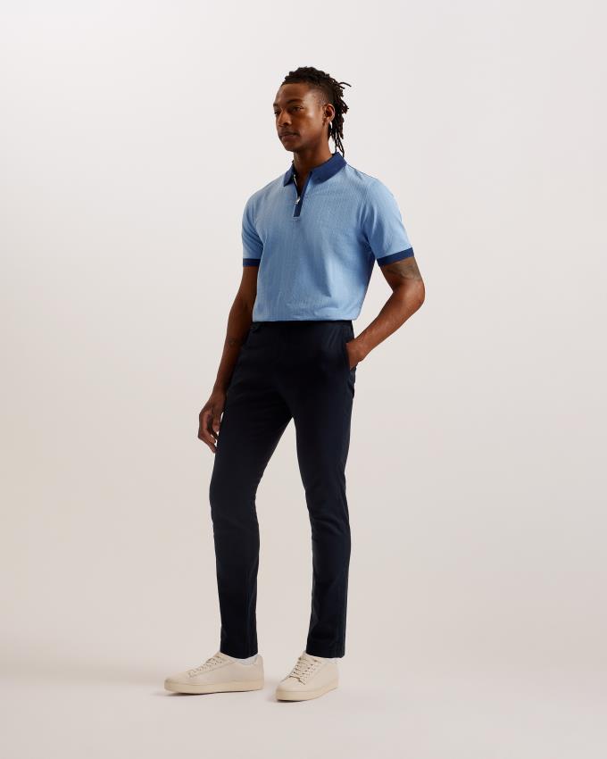 Koszulka Polo Męskie Ted Baker Textured Knit Contrast Trim Niebieskie Polska | PL-SVBDP2413