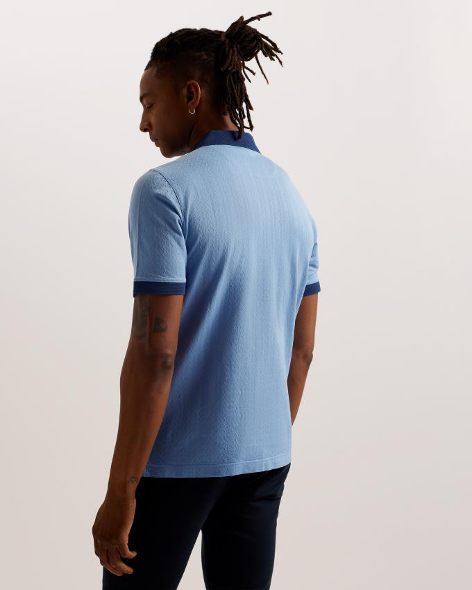 Koszulka Polo Męskie Ted Baker Textured Knit Contrast Trim Niebieskie Polska | PL-SVBDP2413