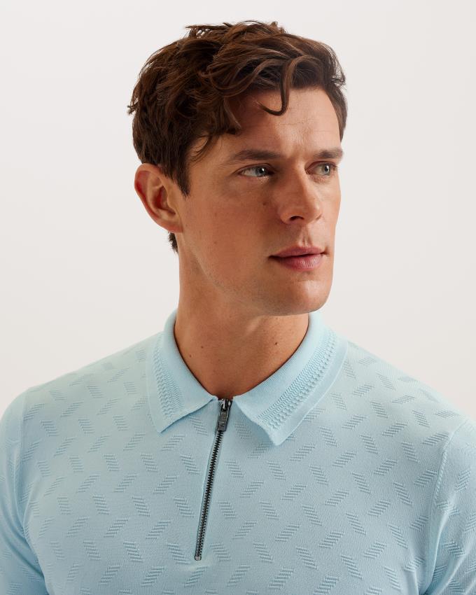Koszulka Polo Męskie Ted Baker Textured Knit Zip Niebieskie Polska | PL-YAKWV3420