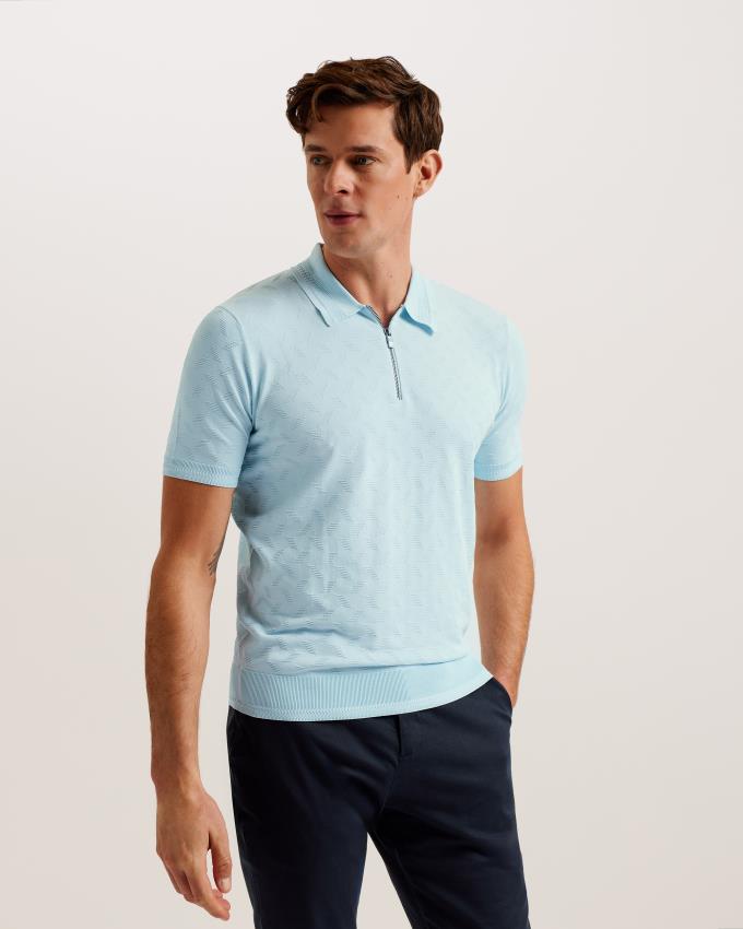 Koszulka Polo Męskie Ted Baker Textured Knit Zip Niebieskie Polska | PL-YAKWV3420