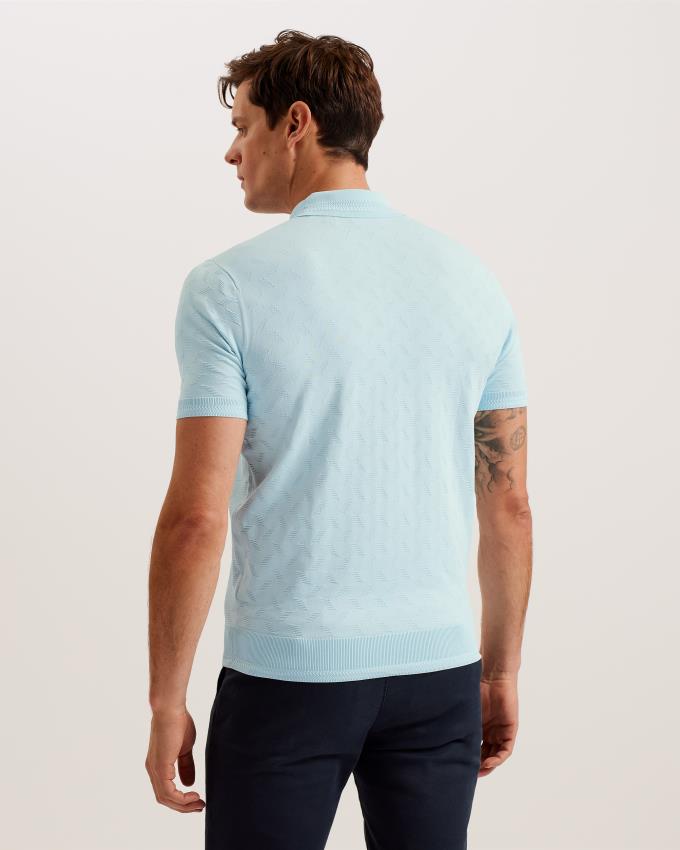 Koszulka Polo Męskie Ted Baker Textured Knit Zip Niebieskie Polska | PL-YAKWV3420