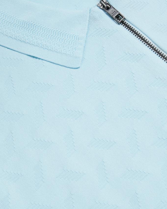 Koszulka Polo Męskie Ted Baker Textured Knit Zip Niebieskie Polska | PL-YAKWV3420