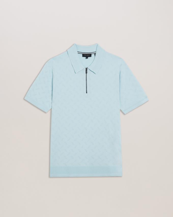 Koszulka Polo Męskie Ted Baker Textured Knit Zip Niebieskie Polska | PL-YAKWV3420