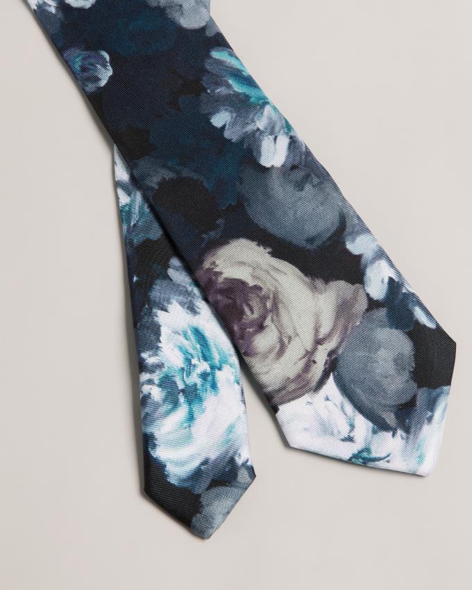 Krawaty Męskie Ted Baker Painted Floral Print Silk Turkusowe Niebieskie Polska | PL-RFUPS0275