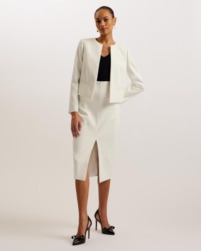 Kurtka Damskie Ted Baker Cropped Tailored Open Białe Polska | PL-XZKRE6420