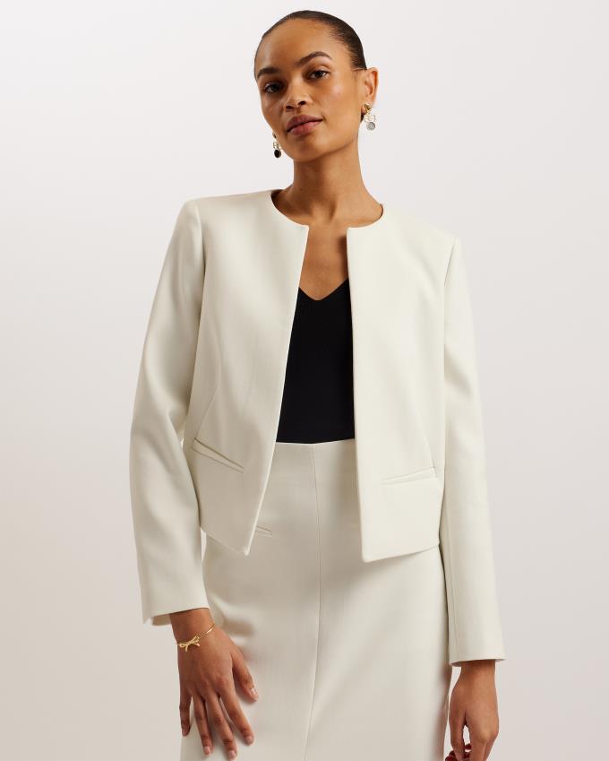 Kurtka Damskie Ted Baker Cropped Tailored Open Białe Polska | PL-XZKRE6420