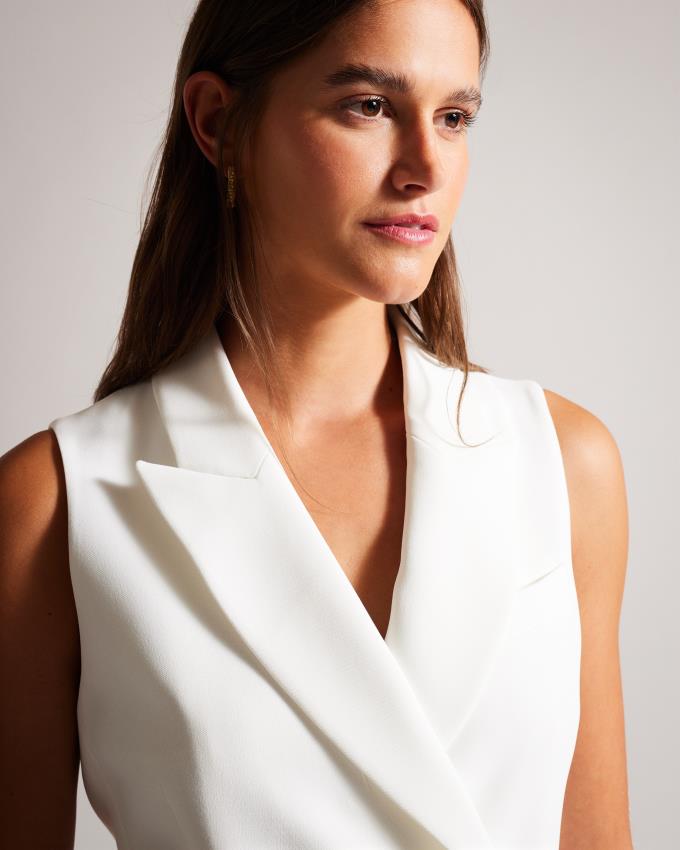 Kurtka Damskie Ted Baker Sleeveless Double Breasted Białe Polska | PL-FTWSV5162