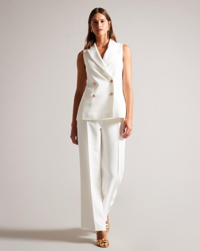 Kurtka Damskie Ted Baker Sleeveless Double Breasted Białe Polska | PL-FTWSV5162