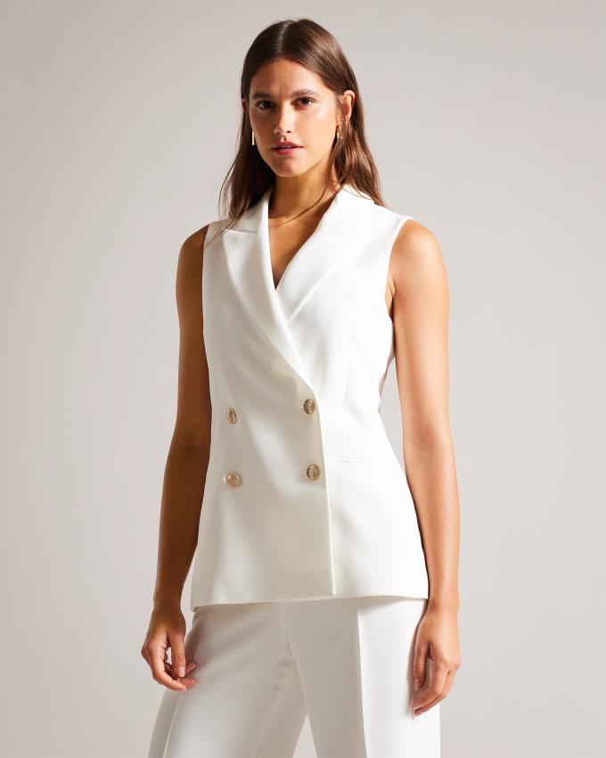 Kurtka Damskie Ted Baker Sleeveless Double Breasted Białe Polska | PL-FTWSV5162